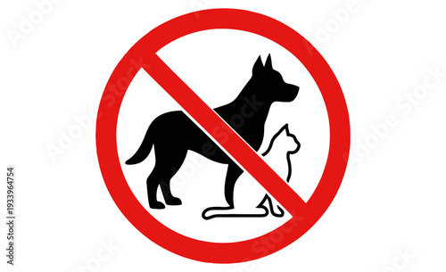 Red circle with diagonal line over dog and cat silhouette