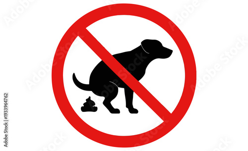 Red circle with diagonal line over black dog pooping