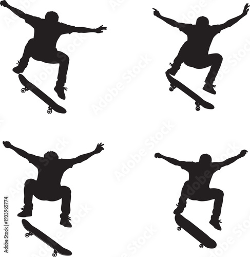 Silhouette of skateboarder performing tricks in four stages