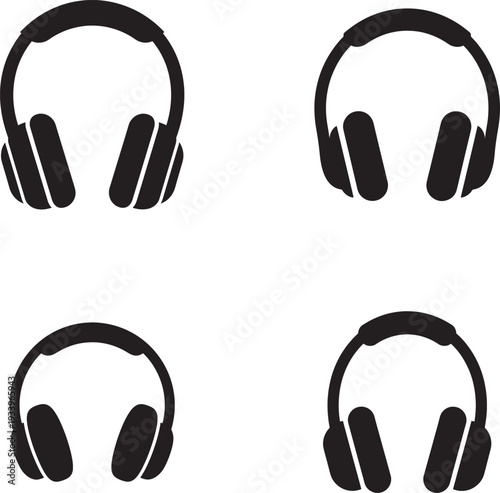 Four black headphones in silhouette style