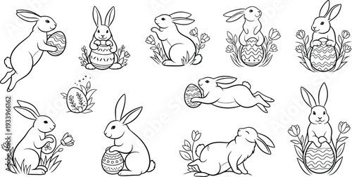 Easter sunday celebration with adorable easter bunnies and eggs