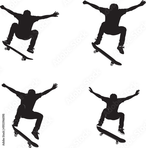 Silhouette of skateboarder performing tricks in four stages