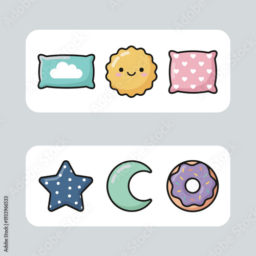 Set of colorful cleaning sponges and dish brush icons in flat cartoon style including scouring pads and ergonomic scrubbers for household chores and kitchen hygiene