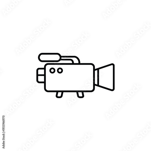 Black and white video camera icon for content creator vlog and streaming concept