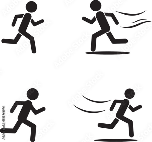 Four stick figures running in different poses