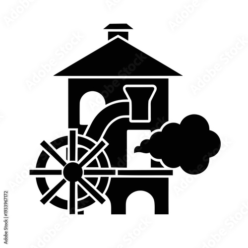 Flat solid black flour mill silhouette