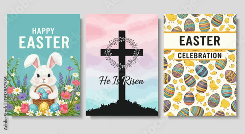 Easter celebration graphics displayed on a digital screen with a collection of festive images
