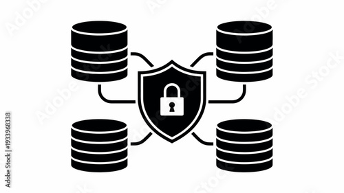 Database security icon vector with shield and lock for data protection and network storage
