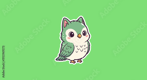 A cartoon owl standing alone on a green background viewed from the front in a simple illustration.