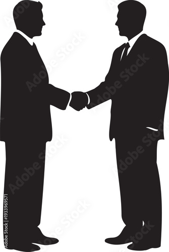 Two professional businessmen silhouettes shaking hands for agreement