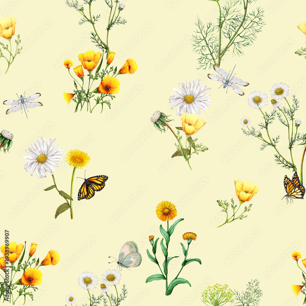 Obraz premium Seamless Hand Drawn Watercolor Botanical Pattern 