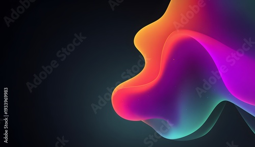 Minimalist soft fluid shape with vibrant color gradient of orange pink and teal glowing against deep dark background creating elegant smooth transition and contemporary artistic atmosphere