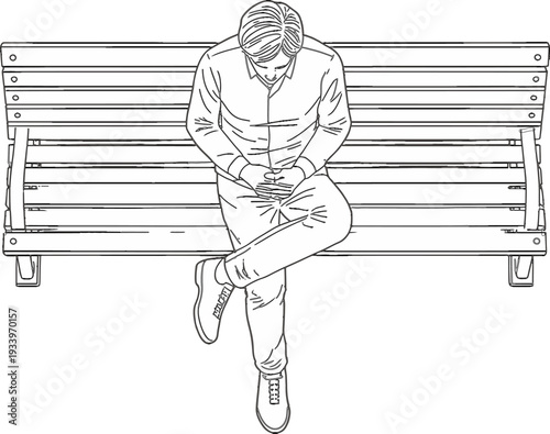 Pensive Young Man on Bench