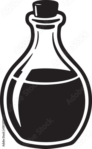 Black silhouette of a glass bottle with liquid inside and a cork stopper