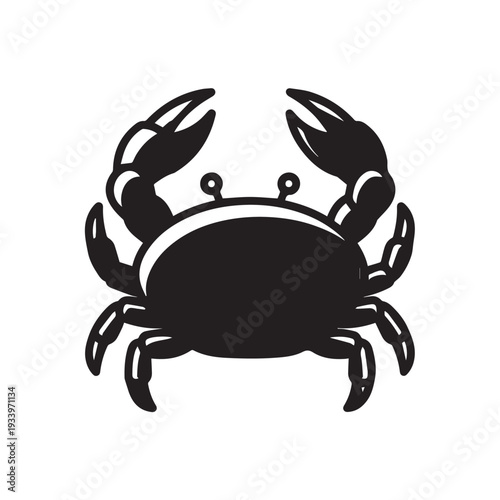 Bold Black Crab Silhouette Illustration on White Background, Evocative Marine Creature.