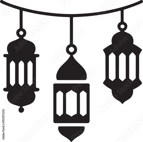 Three arabic lanterns black silhouette ramadan kareem celebration religion culture islam