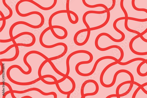 Wallpaper Mural A Playful Abstract Seamless Pattern Featuring Curvy Red Lines on a Light Pink Background Torontodigital.ca