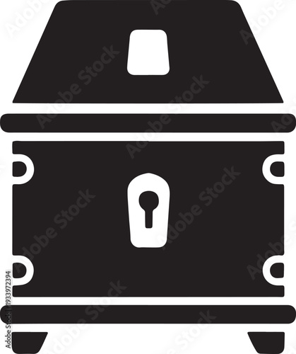 Treasure chest box with keyhole for pirate game ui element. black color vector illustration