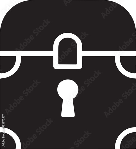 Treasure chest with a keyhole. ancient wooden pirate chest for ui games icon. black color