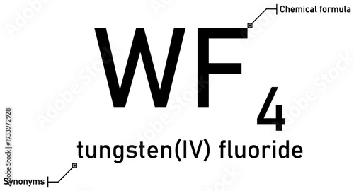 Tungsten (IV) fluoride chemical formula with callout titles