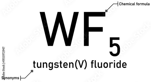 Tungsten (V) fluoride chemical formula with callout titles