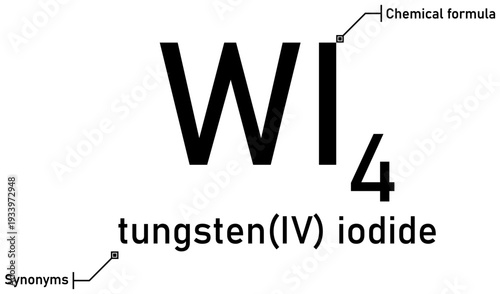 Tungsten (IV) iodide chemical formula with callout titles