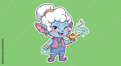 A cartoon character with white hair holding a magic wand in a fantasy environment viewed from the front