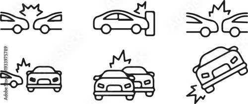 car accident black outline icon set vector illustration design art