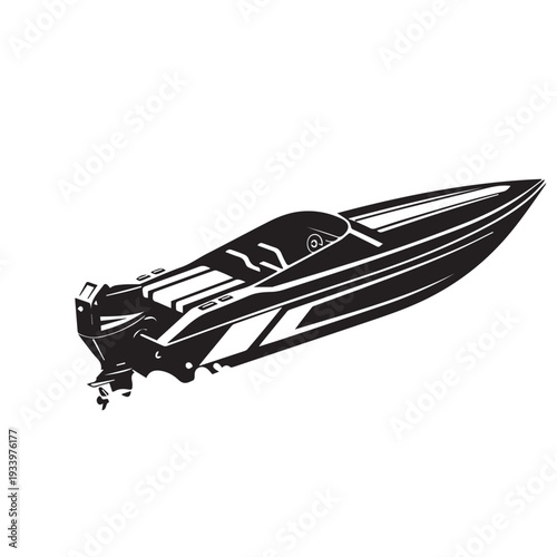 Sleek speedboat with aerodynamic hull cruising on blue ocean.