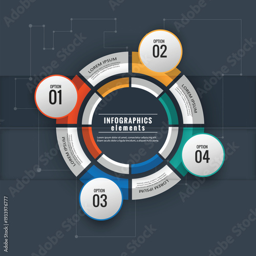 Infographic elements with four options on a dark background