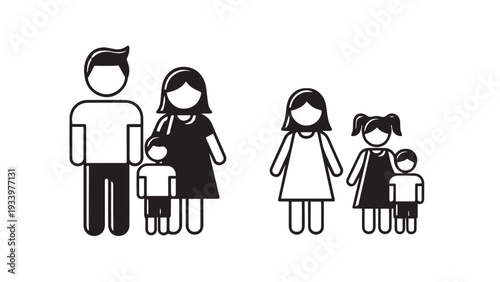 Simple family illustration showing parents with children standing together.