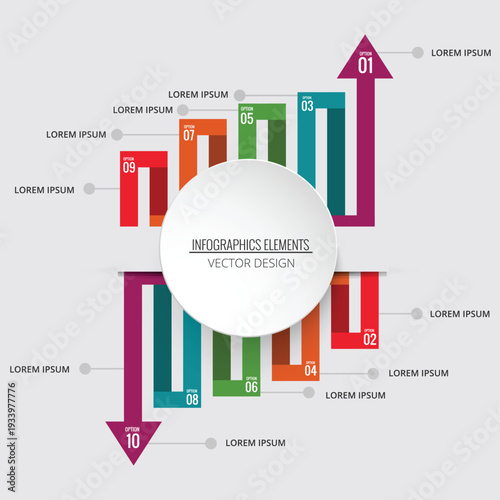 Infographic elements vector design with colorful arrows and numbers