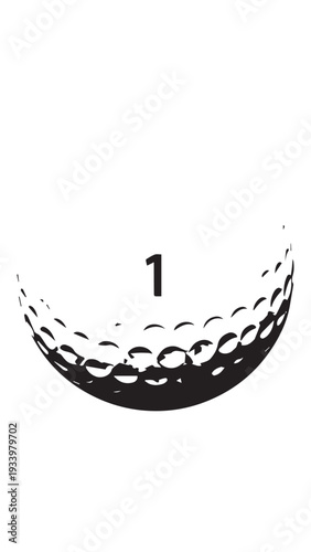Close-up of a golf ball with dimples and shadow on a white background.