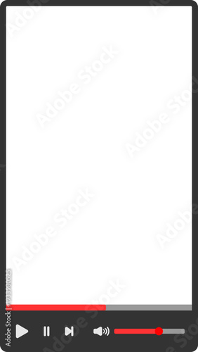 Vertical multimedia video player for smartphone with play pause fast forward volume and full screen buttons and clear background