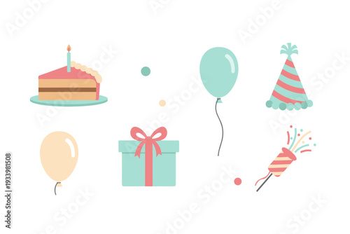 Birthday celebration elements are beautifully arranged in a delightful collection of festive items, perfect for any joyous occasion or special event.
