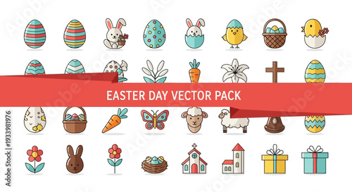 Easter-themed illustrations collection featuring eggs, bunnies, and religious symbols in a festive vector pack