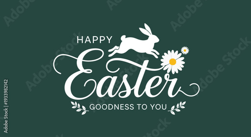 Easter celebration with bunny and flowers illustration from a front viewpoint