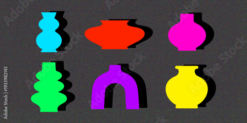 A kit of trendy ceramics vases.  Vector contemporary illustration with cut out elements.