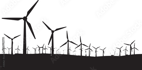 Silhouette of wind turbines on a hill landscape