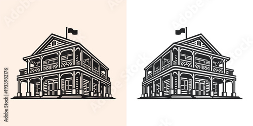 Elegant Two Story Historic Building Lodge Outline Design
