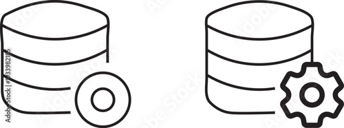 Simple line drawing of two cylindrical objects with a circular and gear shaped object