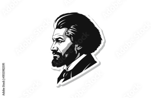 Frederick Douglass Abolitionist Profile Silhouette, Civil Rights History Vector Sticker, African American Leader Icon