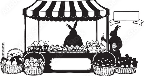 Easter bunny selling eggs at outdoor market stall illustration