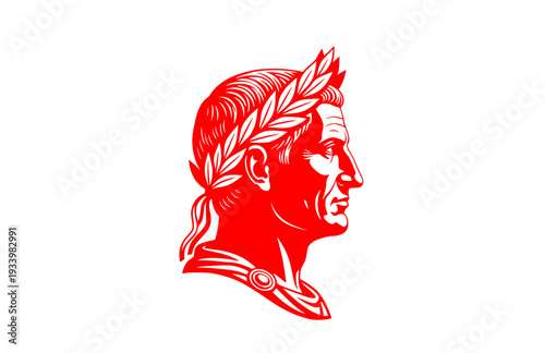 Julius Caesar Laurel Wreath Profile Silhouette, Ancient Roman History Vector Sticker, Classical Empire Leader Illustration