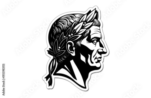 Julius Caesar Laurel Wreath Profile Silhouette, Ancient Roman History Vector Sticker, Classical Empire Leader Illustration