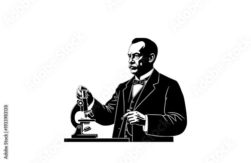 Louis Pasteur Scientist with Microscope Silhouette, Medical History Vector Sticker, Biology and Vaccination Pioneer Icon