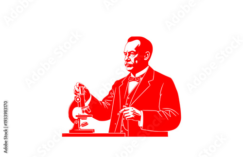Louis Pasteur Scientist with Microscope Silhouette, Medical History Vector Sticker, Biology and Vaccination Pioneer Icon
