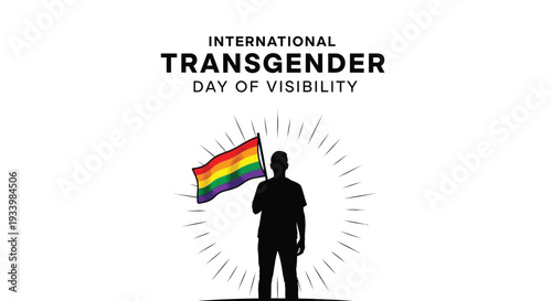 International Transgender Day of Visibility vector illustration showing a person holding a vibrant rainbow flag, symbolizing pride.