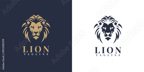 Lion logos with gold and dark blue color schemes