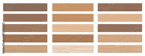 Realistic Hardwood Flooring and Parquet Samples Set featuring a variety of natural timber textures, wood grains, and laminate finishes, perfect for interior design catalogs, flooring showroom displays